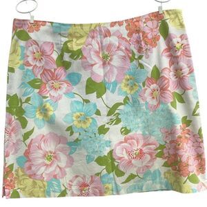 Catherine Stewart Floral Print Skirt Size 12  Vibrant Retro Mid-Rise Cotton Blen